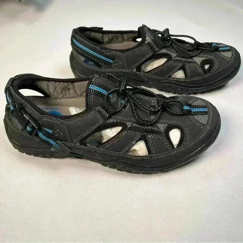 J Murphy Men 8 Black Leather Casual Sport Water Sandals Fisherman Hiking Shoes - Picture 6 of 13
